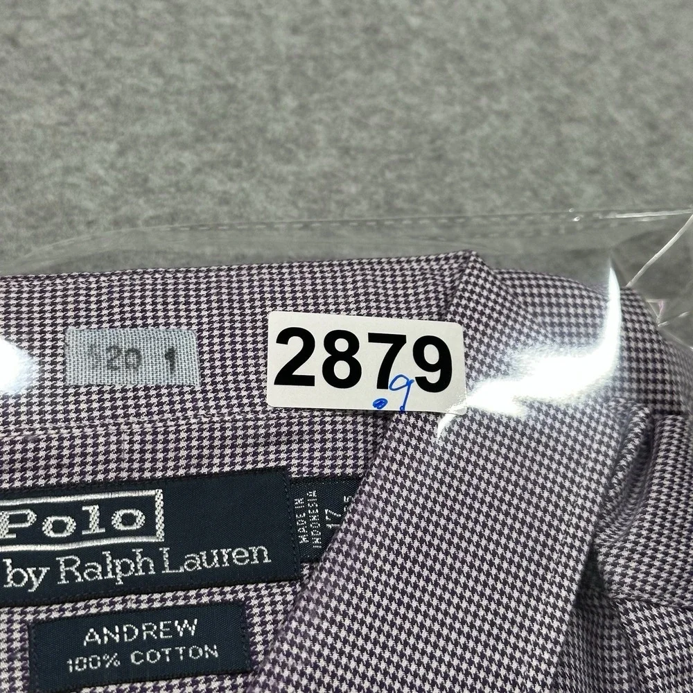 Vintage Polo Ralph Lauren Andrew 17 34/35~XL Purple Houndstooth Dress Shirt USA
